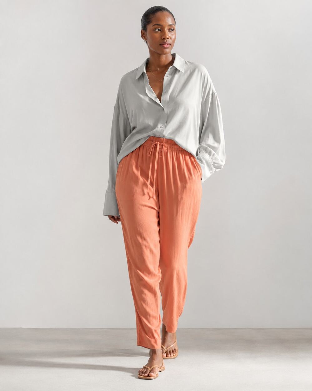& Other Stories Orange Tapered Lightweight Flowy Trousers Pants, Size 12